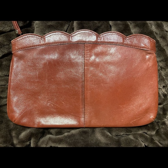 Contessa Bags Vintage Clutch Bag Brown Leather Scalloped Trim